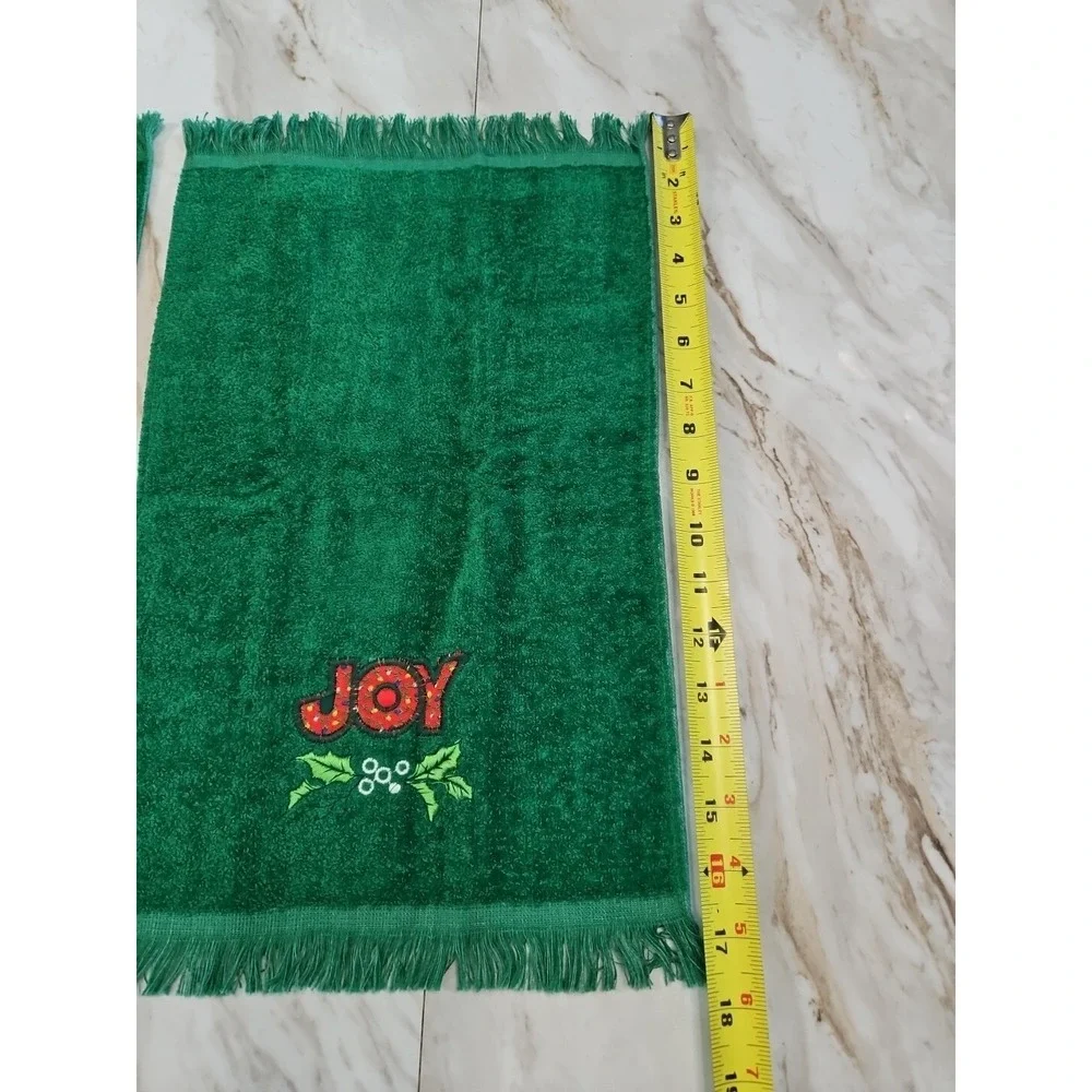 Two Vintage Cannon USA Embroidered Christmas Hand Towels Cotton Terry Fringe